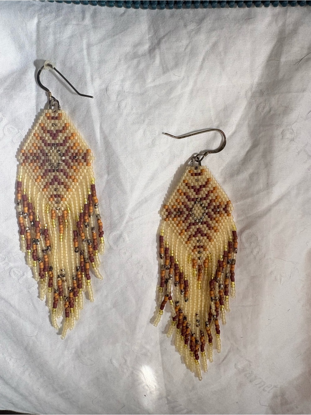 Handmade Beaded Fringe Earrings - Yellow and Brown